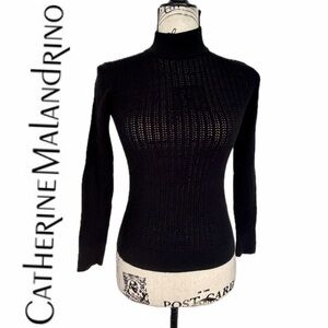Catherine Malandrino Elegant Black Turtleneck Knitted Sweater Sz Xs Cottage core